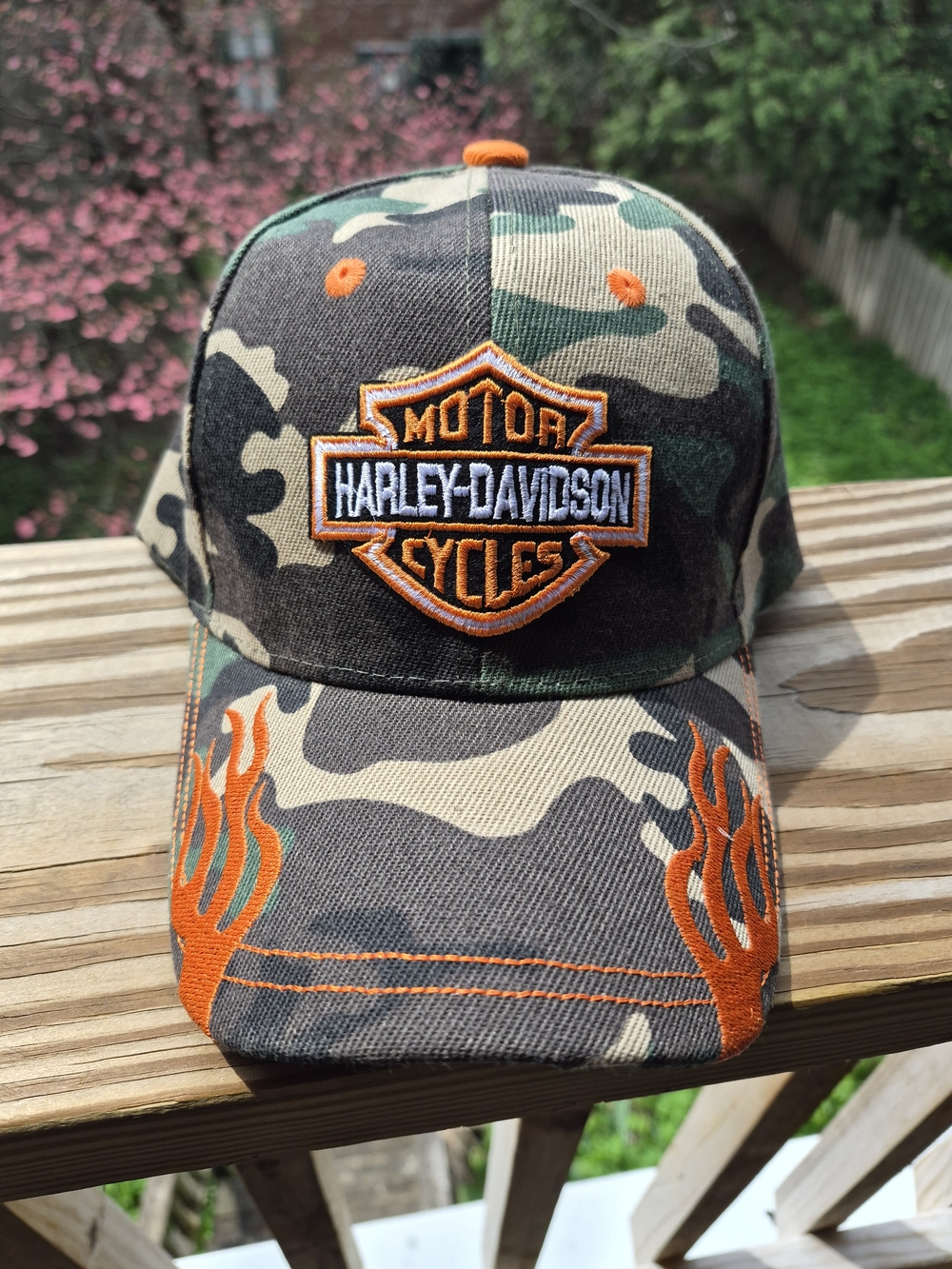 Harley-Davidson Camo Cap with Orange Flame Embroidery